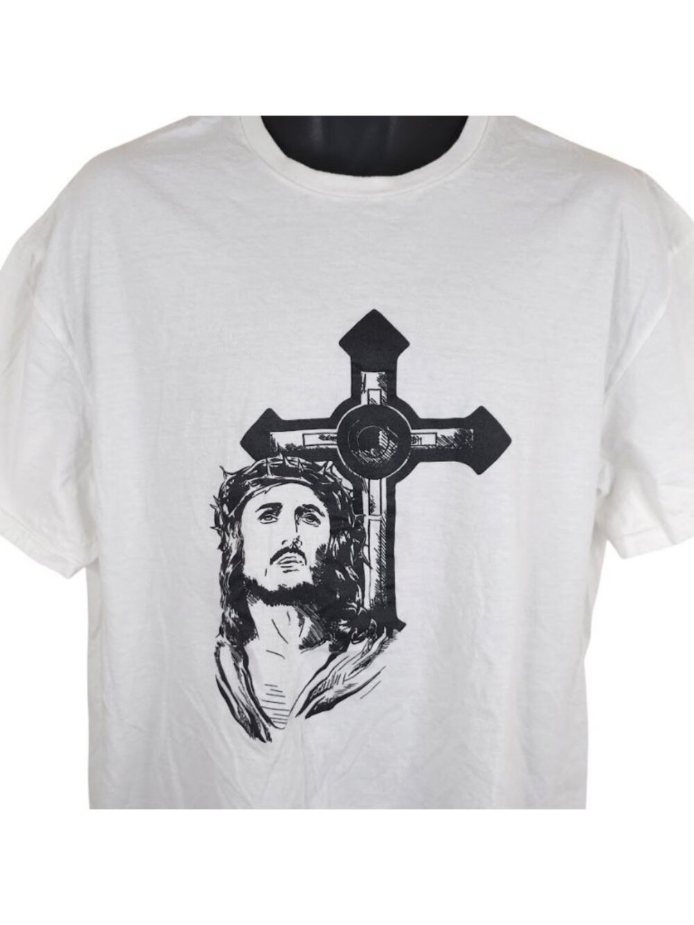 Christian T Shirt Mens Size XL White Jesus Christ Cross Crown Of Thorns